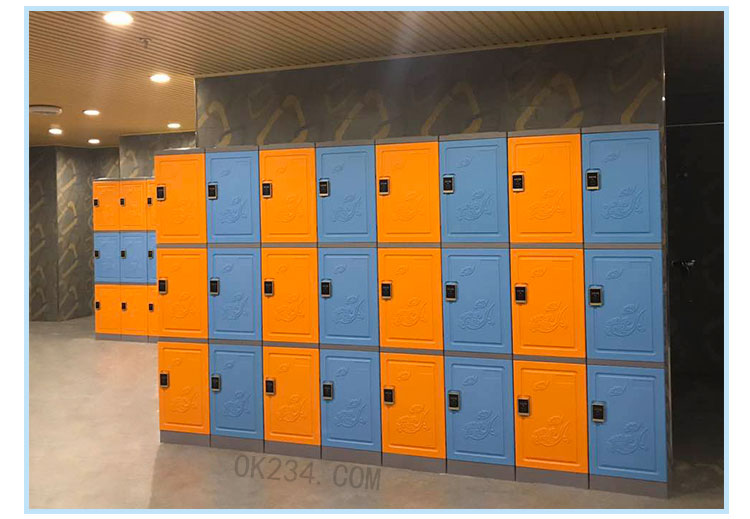 三层塑料更衣柜储物柜案例：缤纷橙+石墨蓝+感应锁